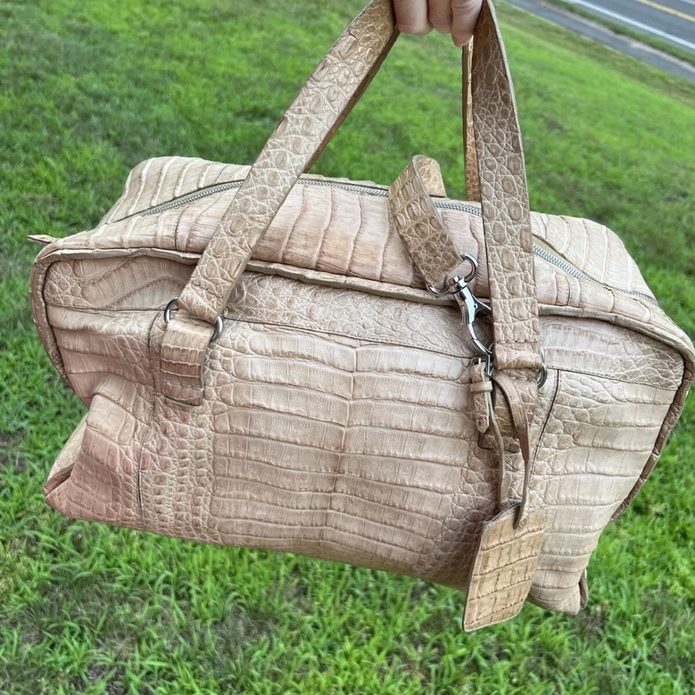 Nancy Gonzales alligator travel gym bag luggage carry on leather beige